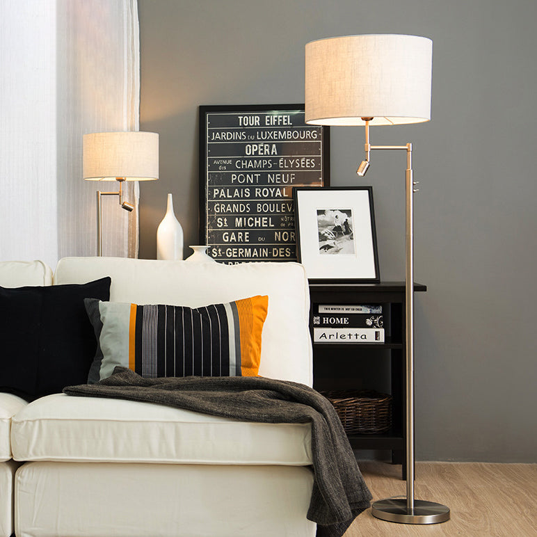 Cylinder Fabric Iron Rotatable 2-Light Floor Lamp
