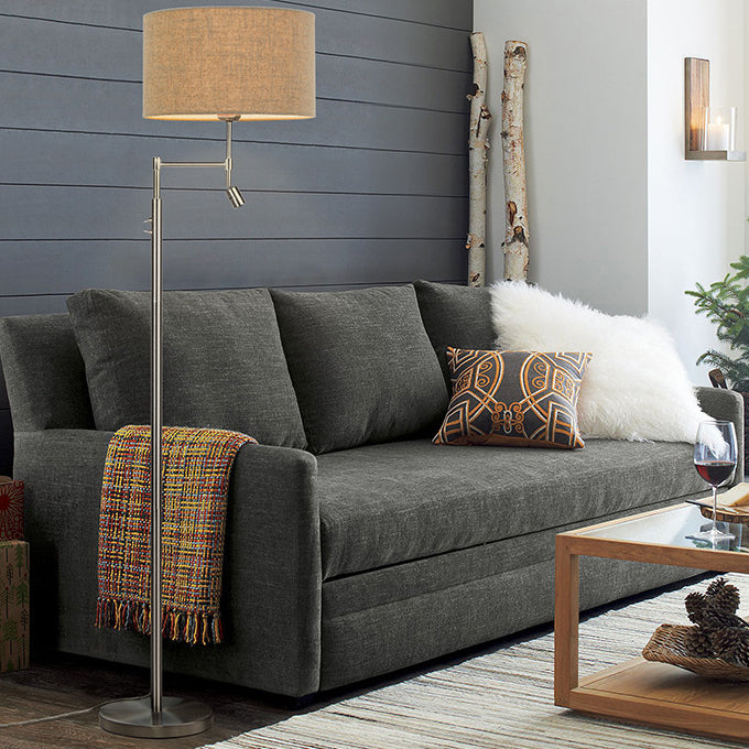 Cylinder Fabric Iron Rotatable 2-Light Floor Lamp