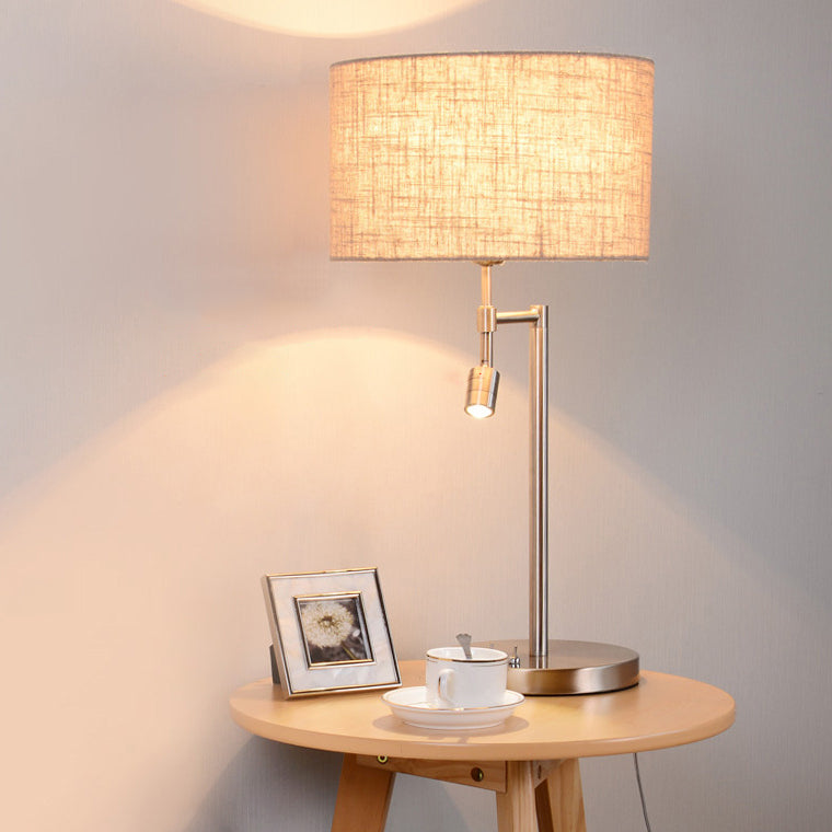 Cylinder Fabric Iron Rotatable 2-Light Table Lamp