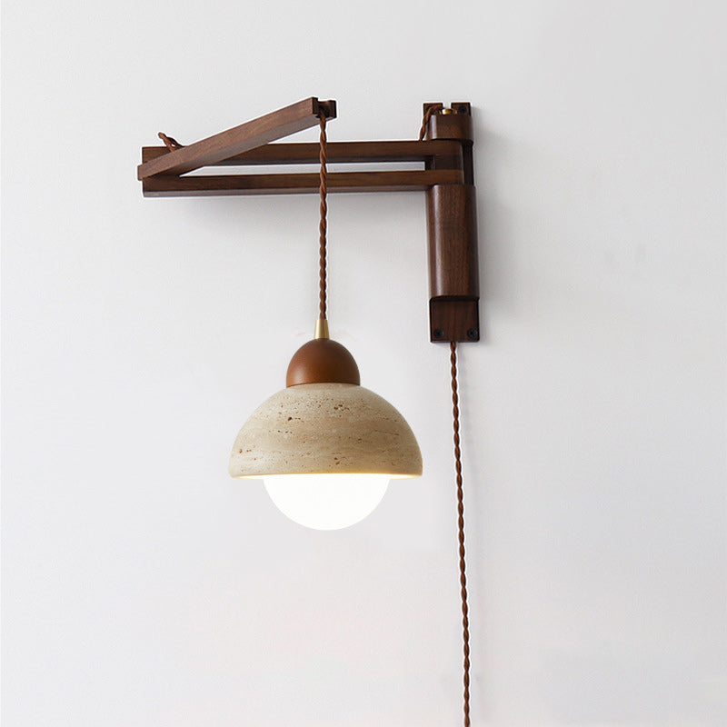 Wood Travertine Round Retractable Wall Lamp