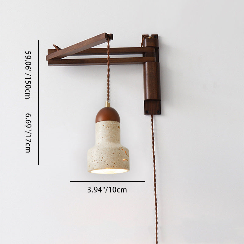 Wood Travertine Round Retractable Wall Lamp