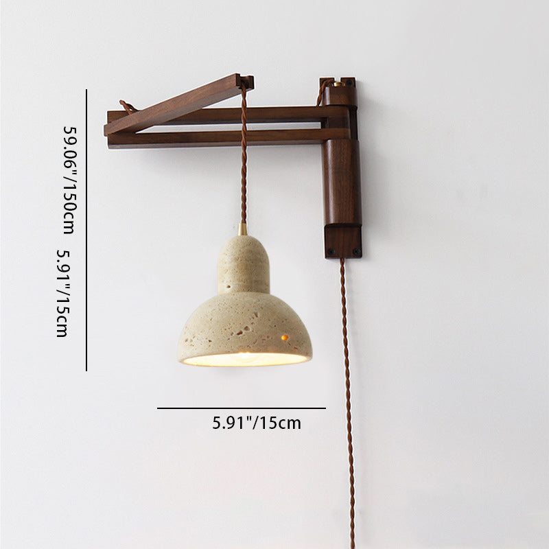 Wood Travertine Round Retractable Wall Lamp