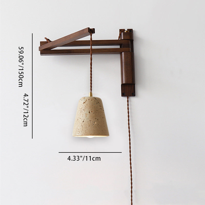 Wood Travertine Round Retractable Wall Lamp