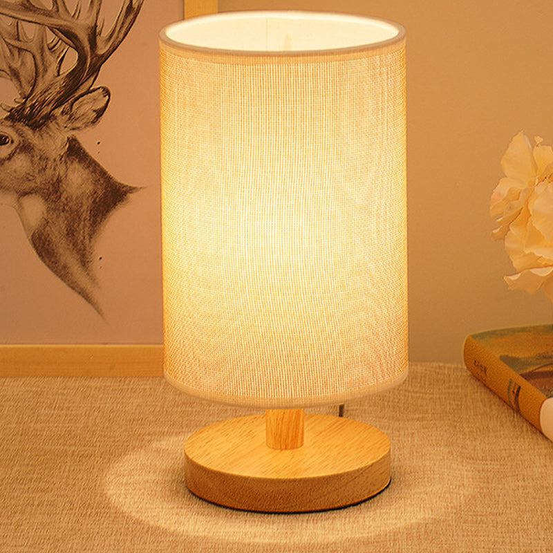 Fabric Cylinder Wood Bedroom Table Lamp