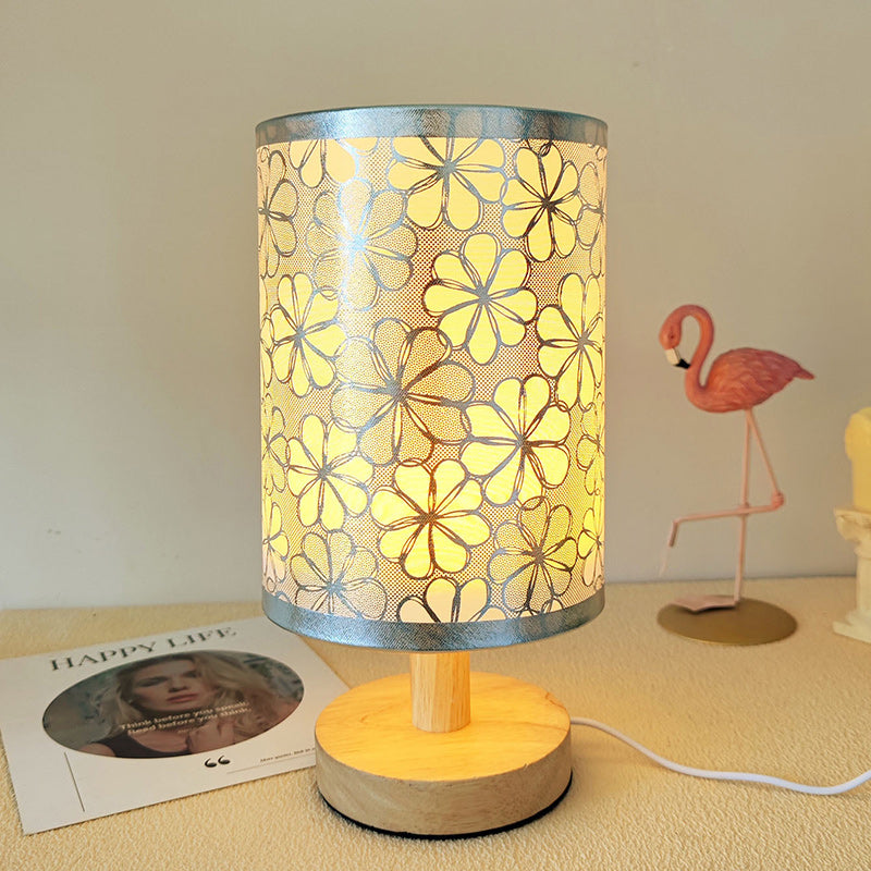Fabric Cylinder Wood Bedroom Table Lamp