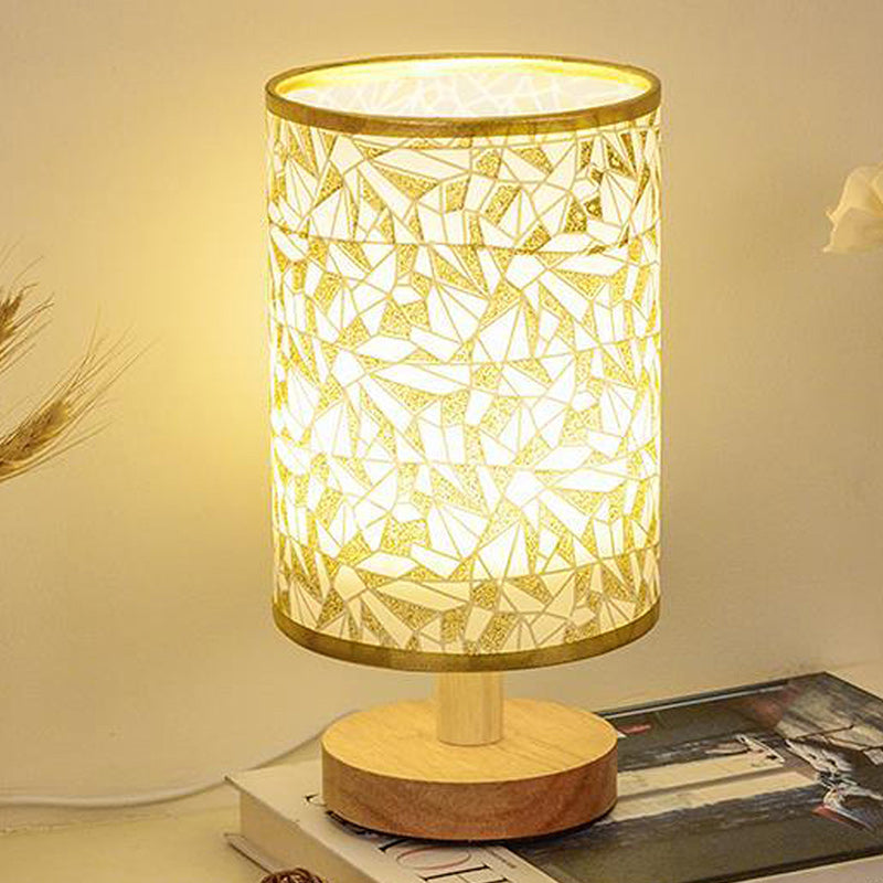 Fabric Cylinder Wood Bedroom Table Lamp
