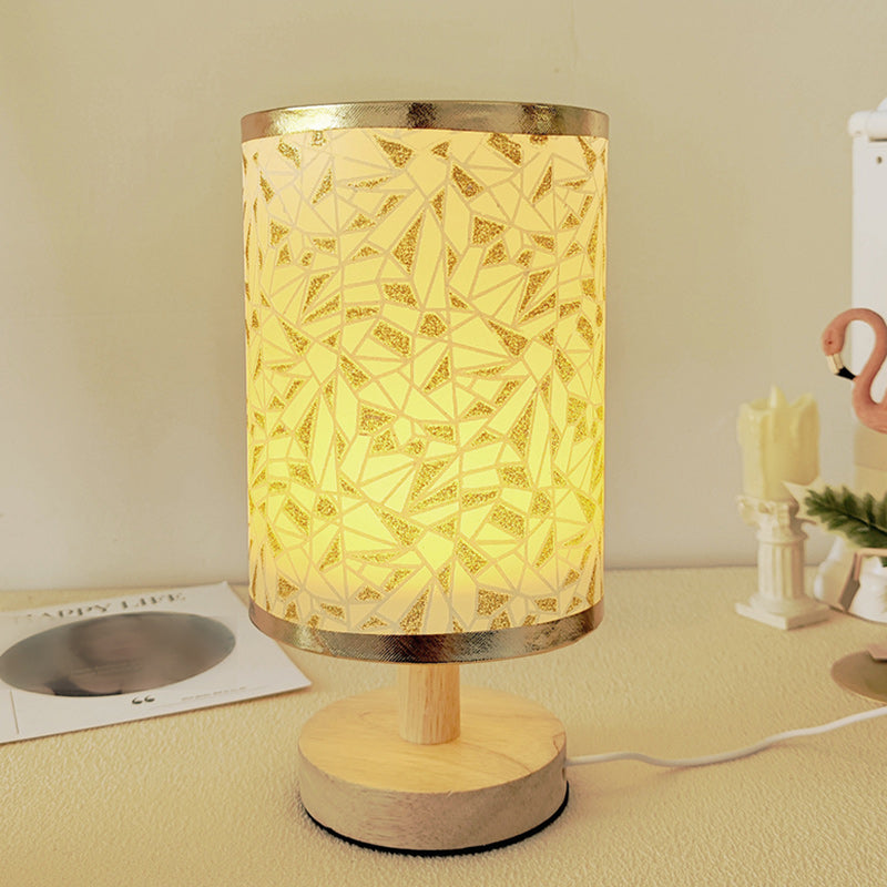 Fabric Cylinder Wood Bedroom Table Lamp