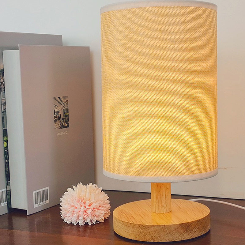 Fabric Cylinder Wood Bedroom Table Lamp