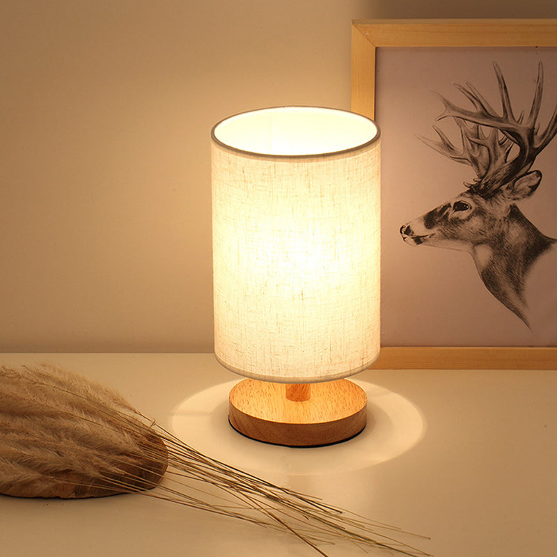 Fabric Cylinder Wood Bedroom Table Lamp