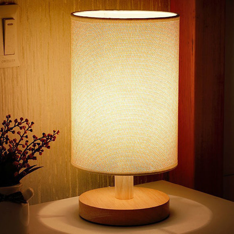Fabric Cylinder Wood Bedroom Table Lamp