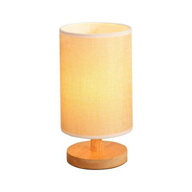 Fabric Cylinder Wood Bedroom Table Lamp