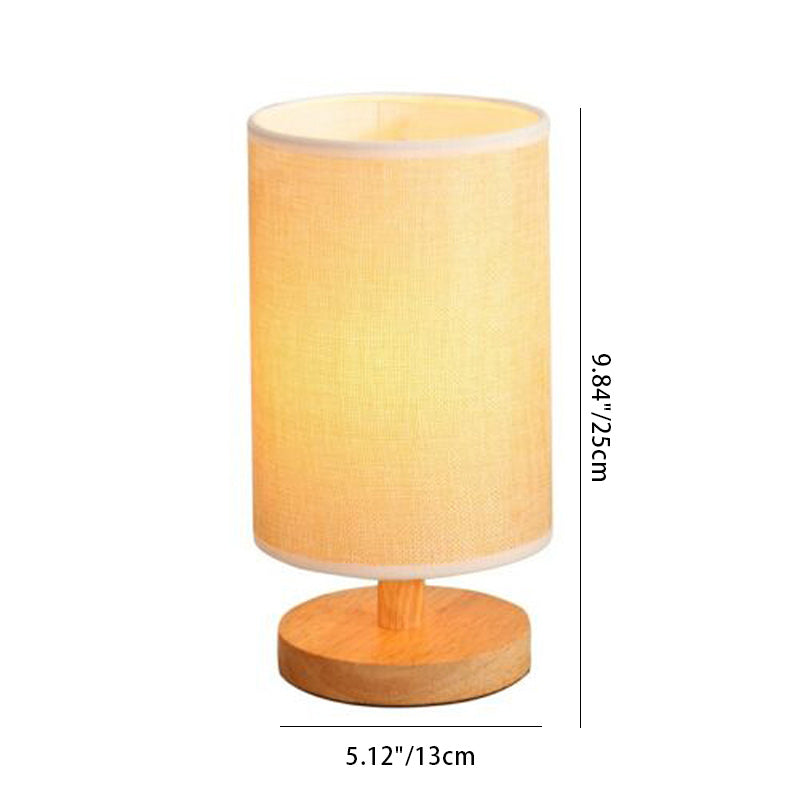 Fabric Cylinder Wood Bedroom Table Lamp