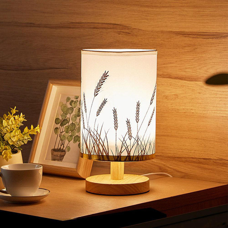 Fabric Cylinder Wood Bedroom Table Lamp