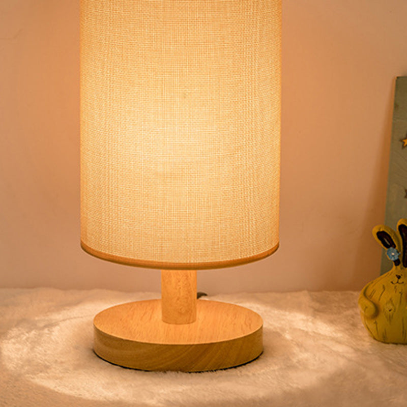 Fabric Cylinder Wood Bedroom Table Lamp