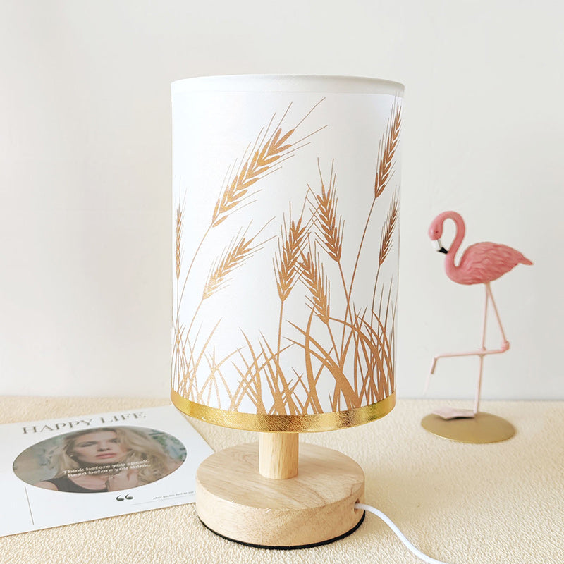 Fabric Cylinder Wood Bedroom Table Lamp