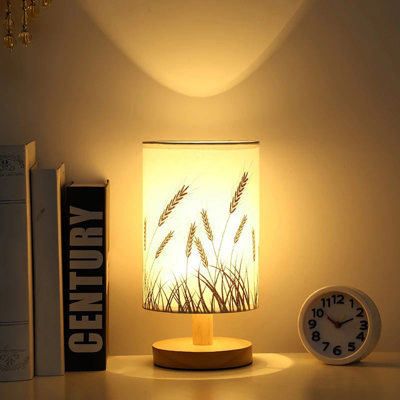 Fabric Cylinder Wood Bedroom Table Lamp