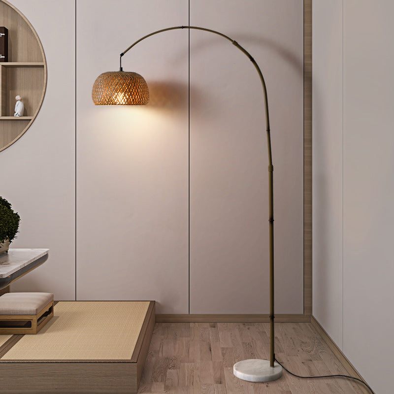 Bamboo Weaving Arc Living Floor Lamp