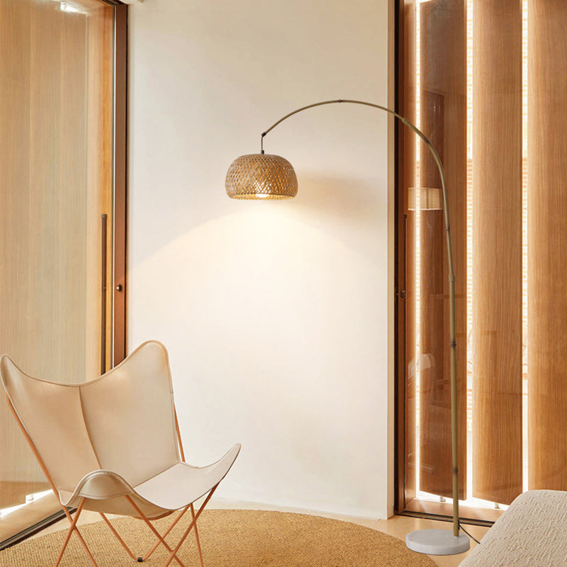 Bamboo Weaving Arc Living Floor Lamp