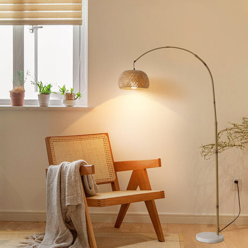 Bamboo Weaving Arc Living Floor Lamp