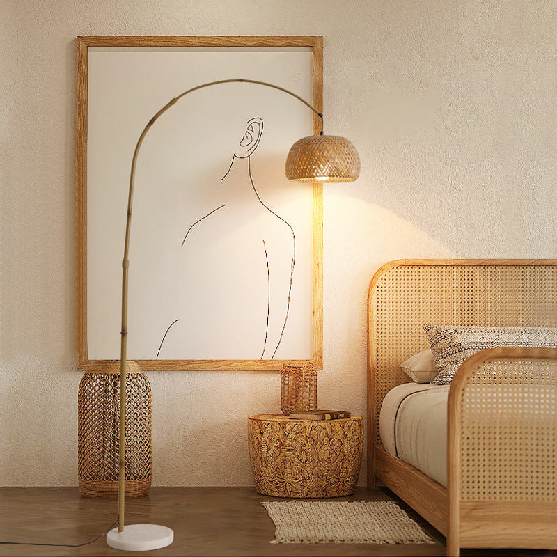 Bamboo Weaving Arc Living Floor Lamp