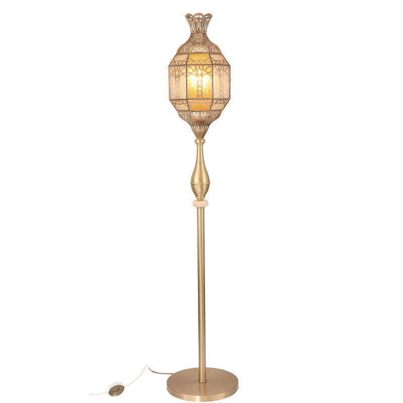 Hollow Antique Brass Glass Floor Lamp