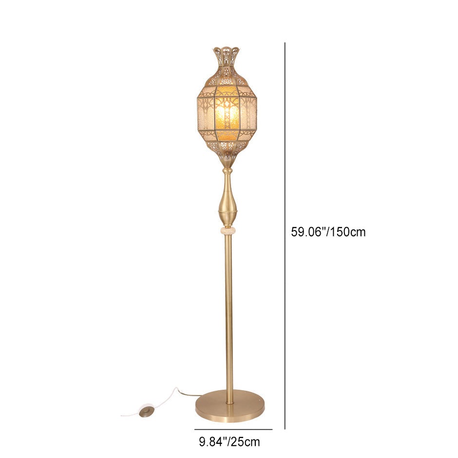 Hollow Antique Brass Glass Floor Lamp