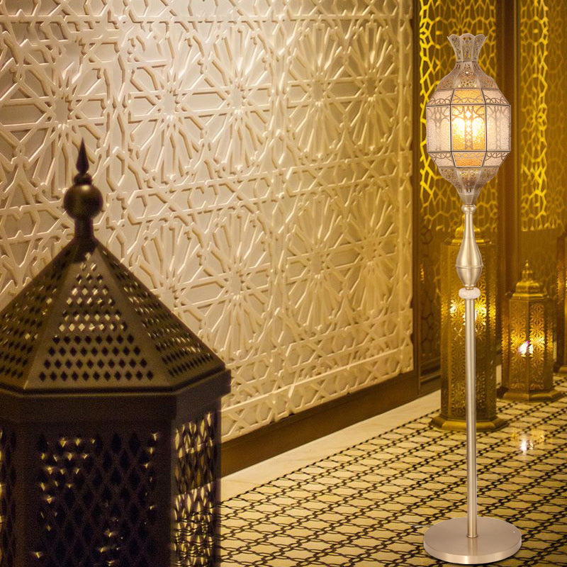 Hollow Antique Brass Glass Floor Lamp