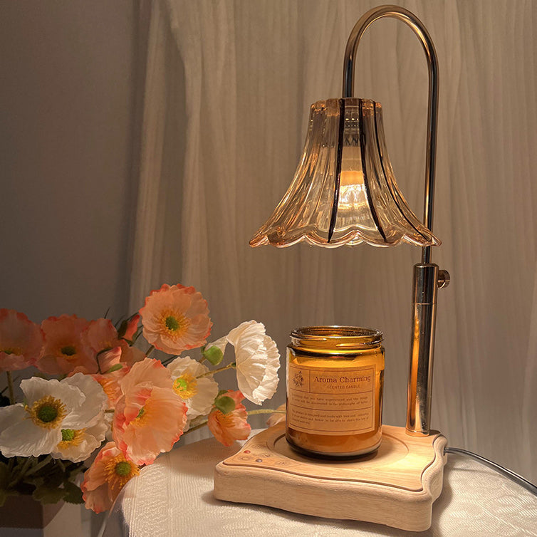 Morning Glory Glass Wood Table Lamp