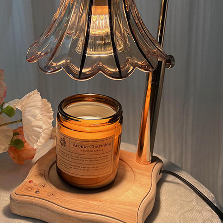 Morning Glory Glass Wood Table Lamp