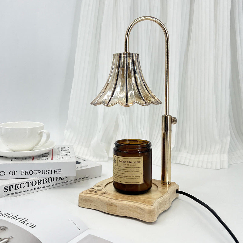 Morning Glory Glass Wood Table Lamp