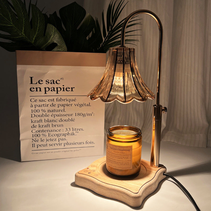 Morning Glory Glass Wood Table Lamp
