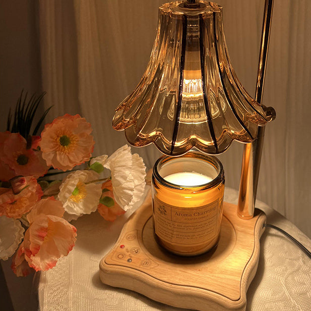 Morning Glory Glass Wood Table Lamp
