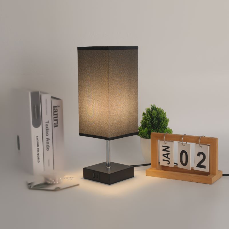 Fabric Cuboid Hardware Bedroom Table Lamp