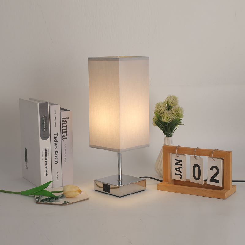Fabric Cuboid Hardware Bedroom Table Lamp