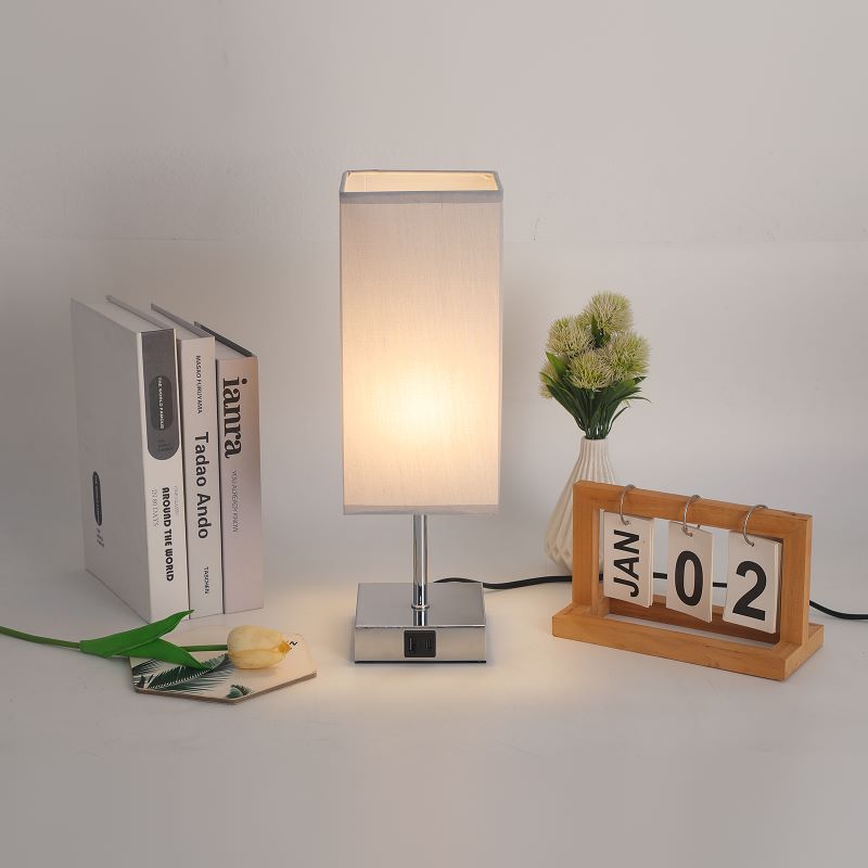 Fabric Cuboid Hardware Bedroom Table Lamp
