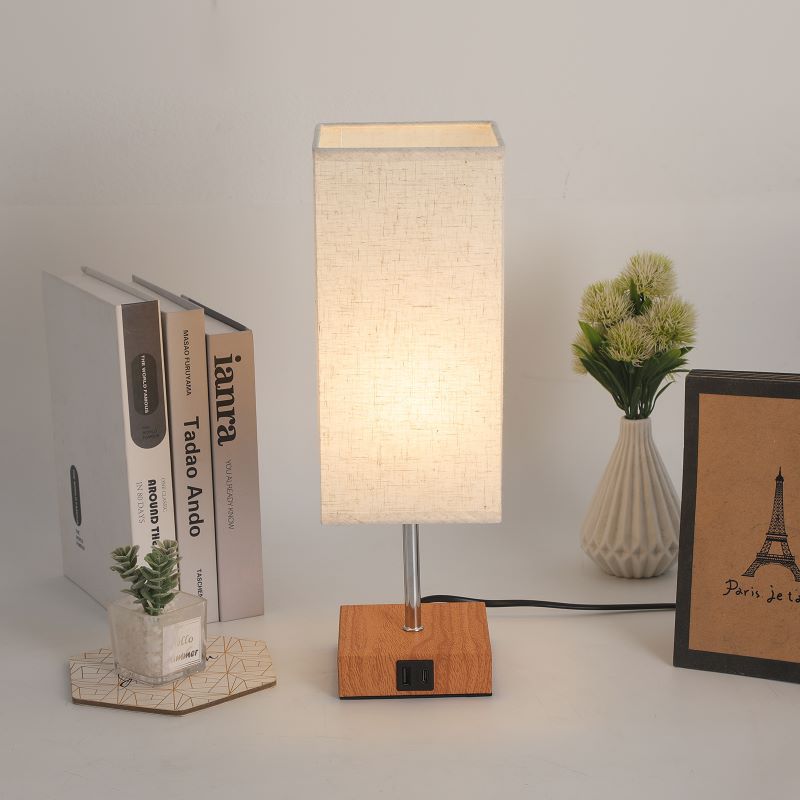 Fabric Cuboid Hardware Bedroom Table Lamp