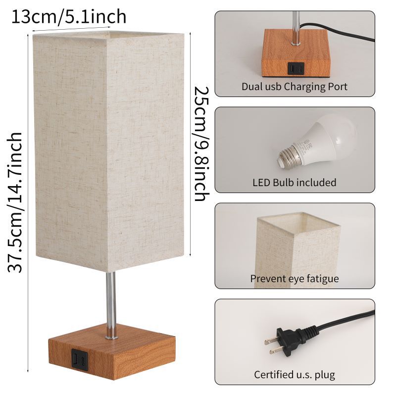 Fabric Cuboid Hardware Bedroom Table Lamp