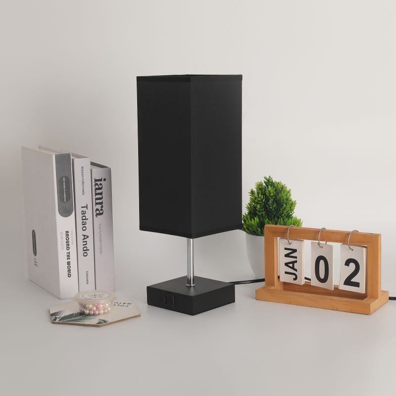 Fabric Cuboid Hardware Bedroom Table Lamp