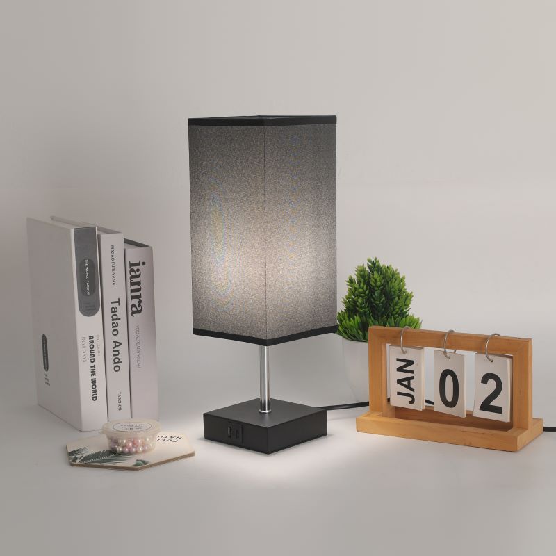 Fabric Cuboid Hardware Bedroom Table Lamp