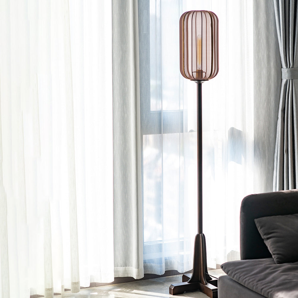 Silk Fabric Cylinder Wood Floor Lamp