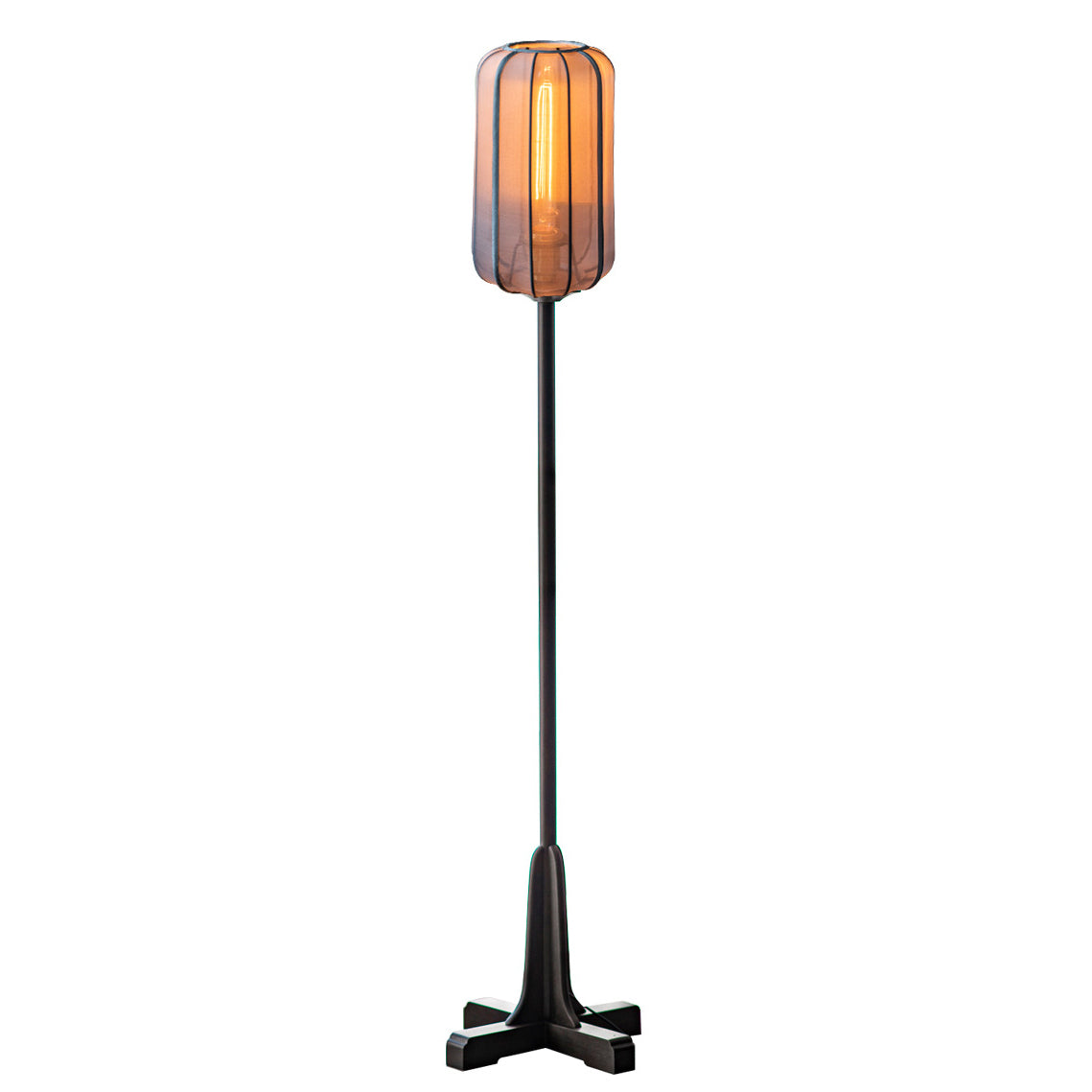 Silk Fabric Cylinder Wood Floor Lamp