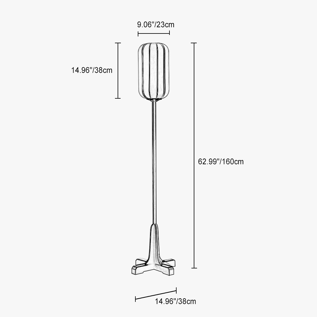 Silk Fabric Cylinder Wood Floor Lamp