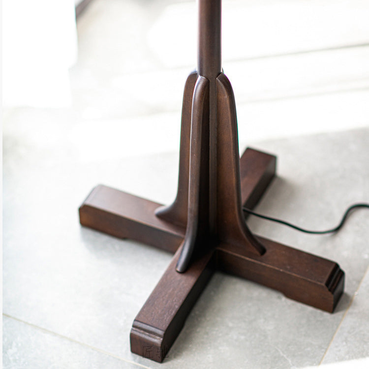 Silk Fabric Cylinder Wood Floor Lamp