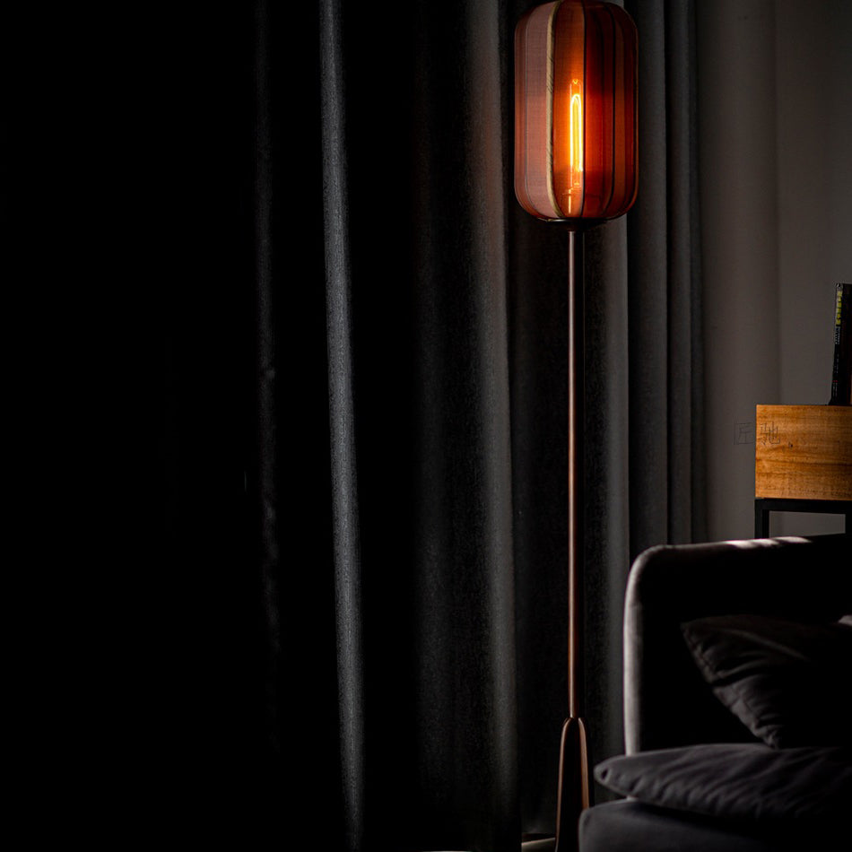 Silk Fabric Cylinder Wood Floor Lamp