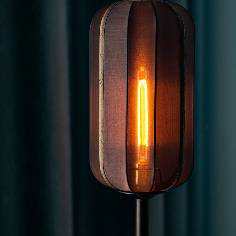 Silk Fabric Cylinder Wood Floor Lamp