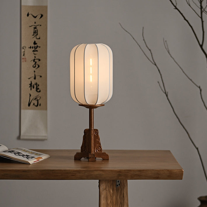 Fabric Cylinder Wood Bedroom Table Lamp