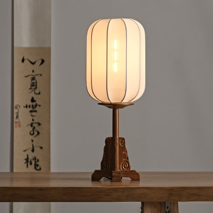 Fabric Cylinder Wood Bedroom Table Lamp