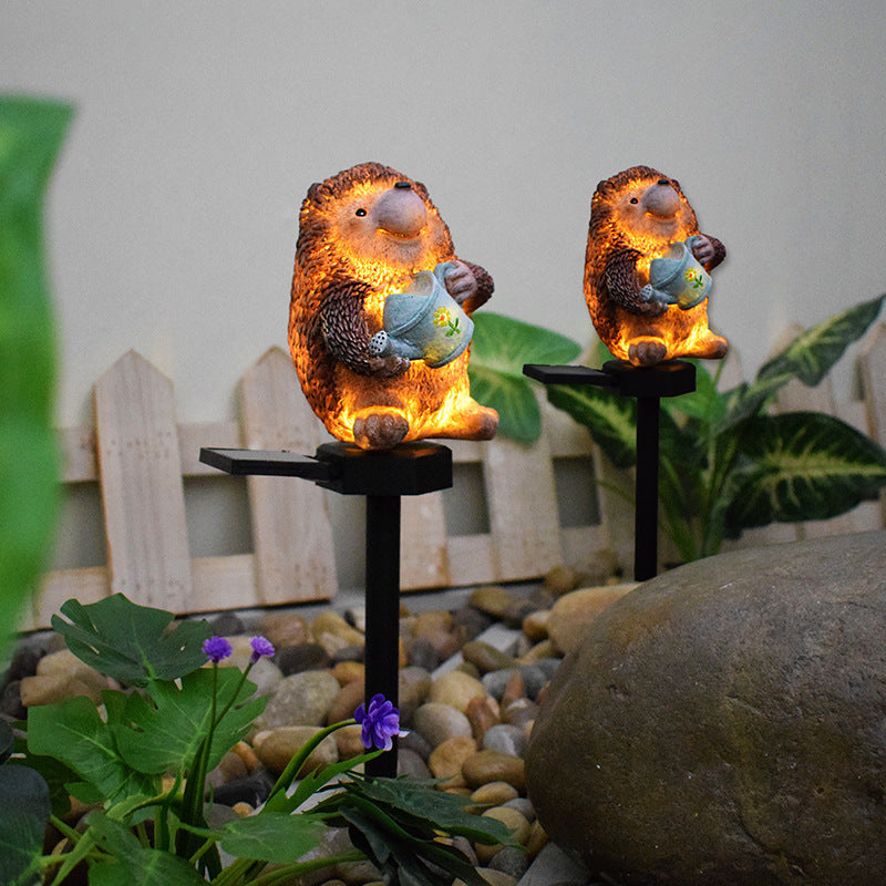 Resin Kettle Hedgehog Lawn Outdoor Light