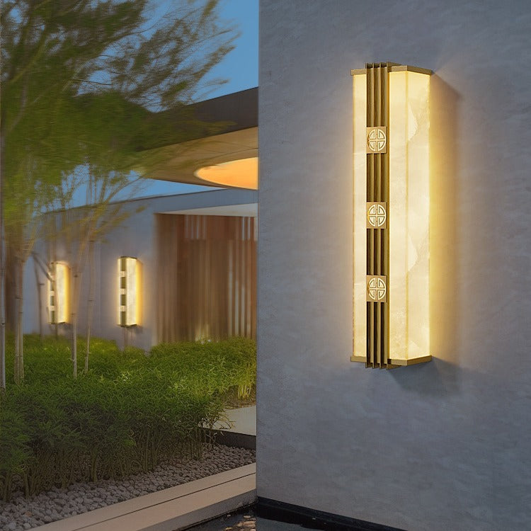 Brass Imitation Marble Cuboid Outdoor Light