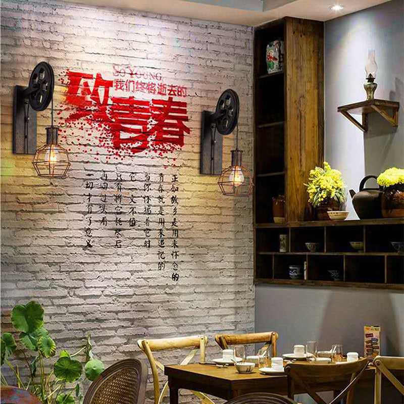 Iron Net Glass Pulley Wall Lamp